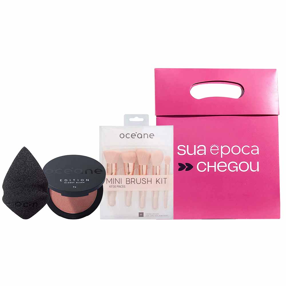 Kit de Natal Océane – Kit de Pincéis + Blush + Mini Esponja + Sacola Presenteável